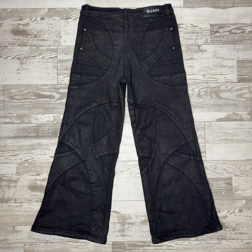 Guapi Jeans Mens 36x32 Black Wide Leg Relaxed Fit Charcoal Denim Stretch Pants